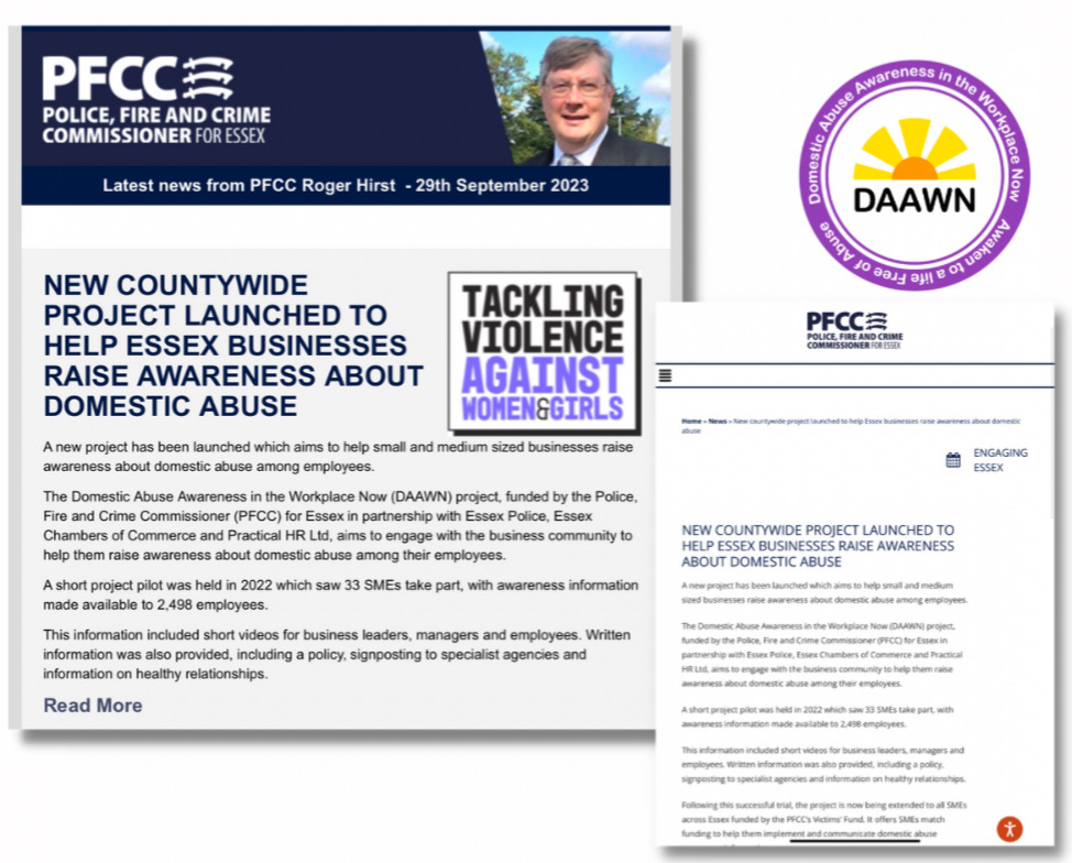 Screen shot of newsletter featuring DAAWN in the police commissioners newsletter